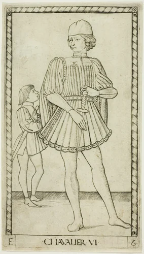 The Knight, plate six from The Ranks and Conditions of Men by Master of the E-Series Tarocchi, print, 1460-1470