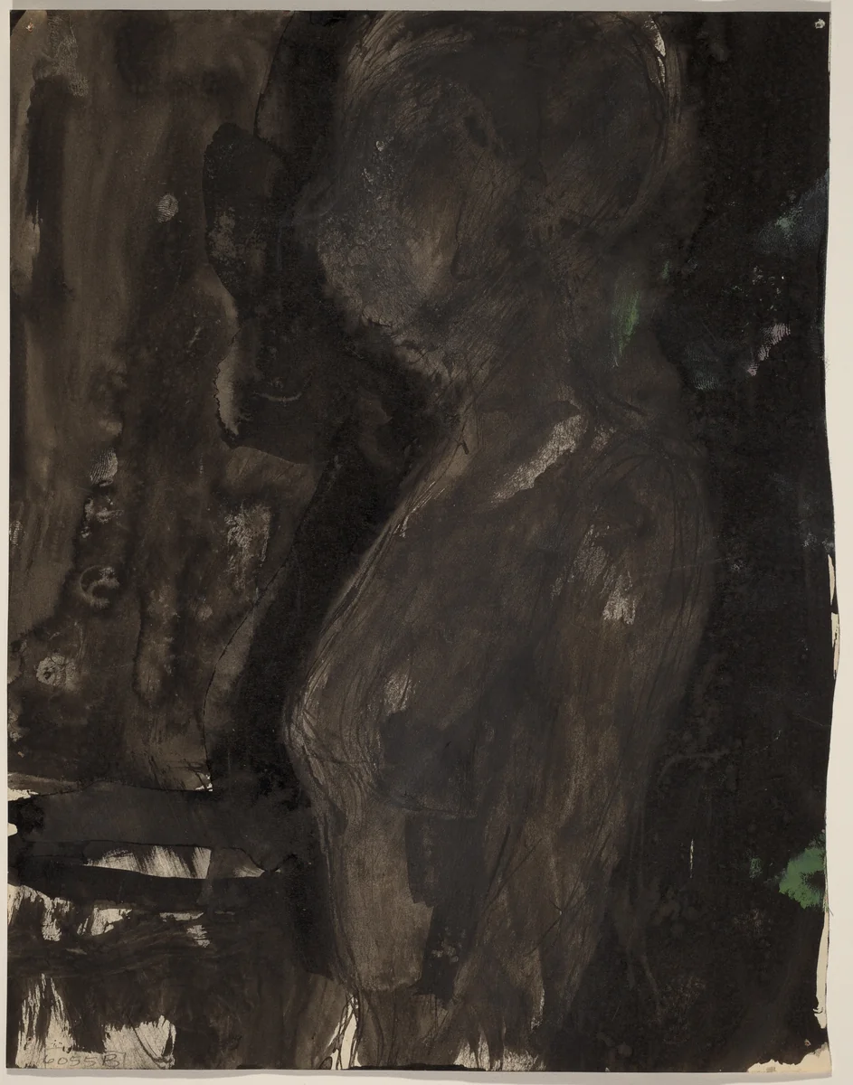 Untitled [profile of a female figure in a dark setting] [verso] by Richard Diebenkorn, drawing, 1955-1967