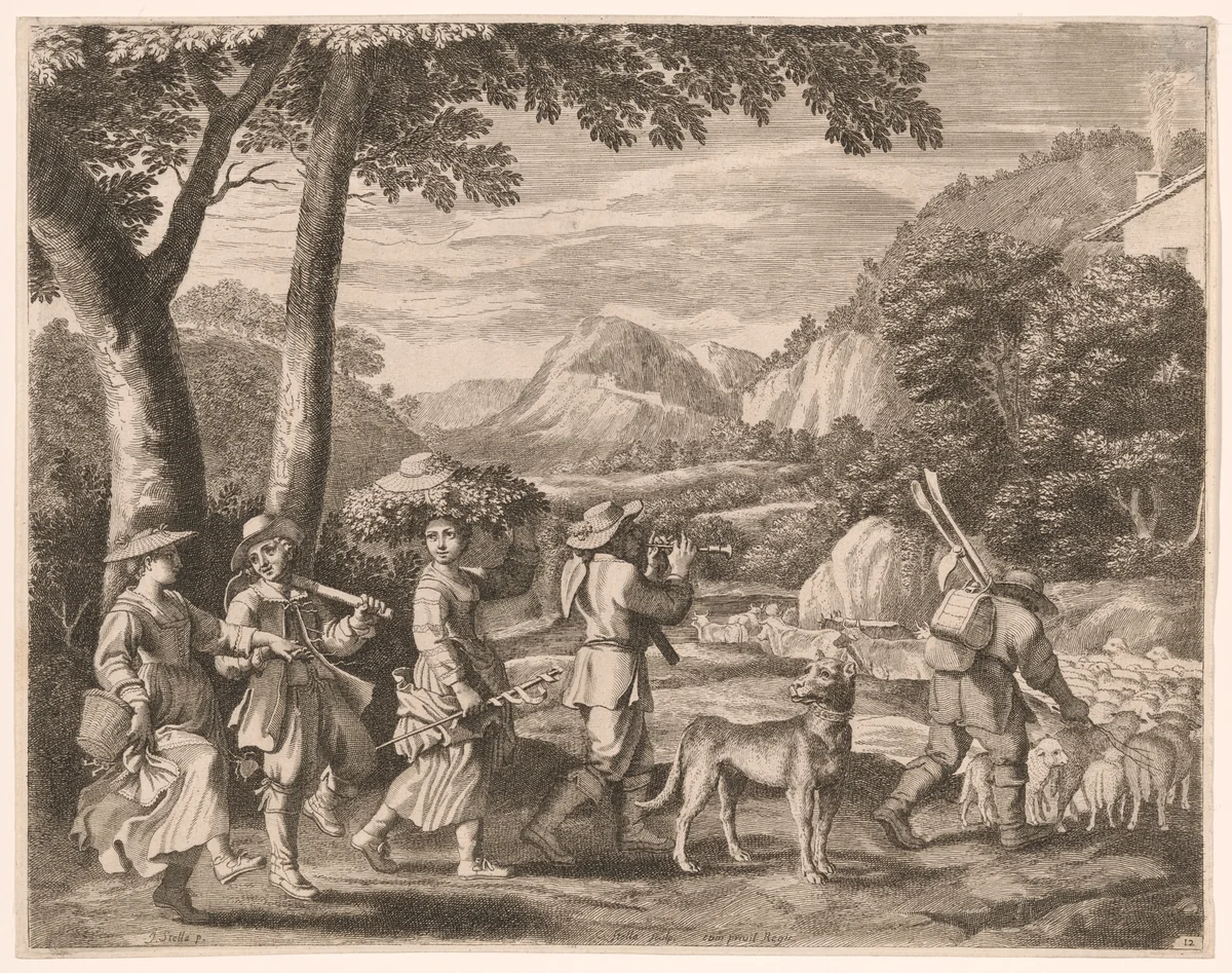 Returning from Work, Plate 12 from Pastorales by Claudine Bouzonnet-Stella, print, 1667