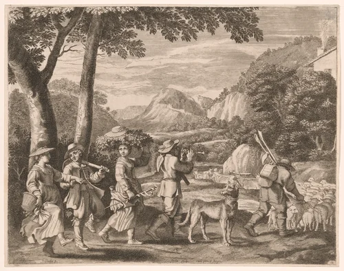 Returning from Work, Plate 12 from Pastorales by Claudine Bouzonnet-Stella, print, 1667
