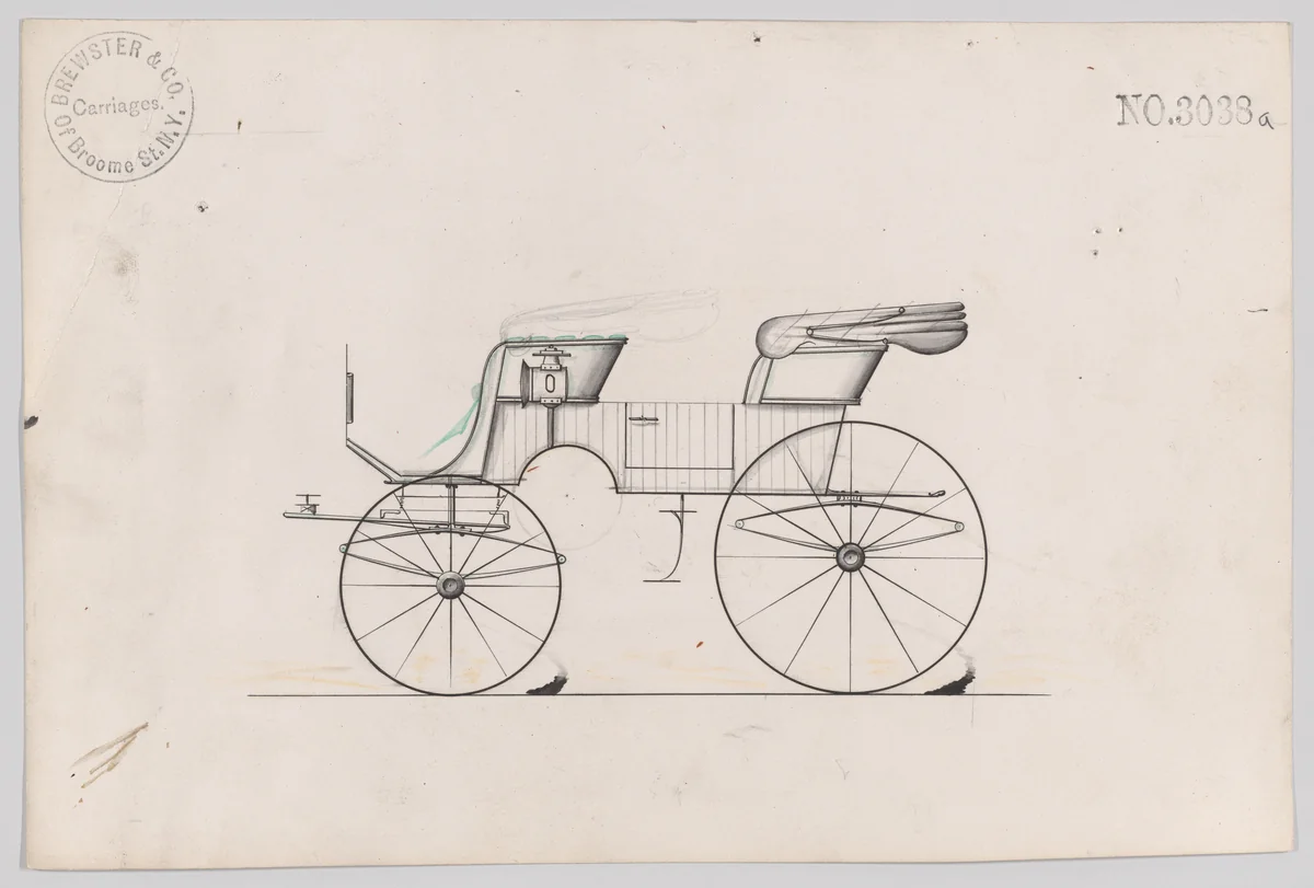 Design for 2 seat Phaeton, no. 3038a by Brewster & Co., drawing, 1874