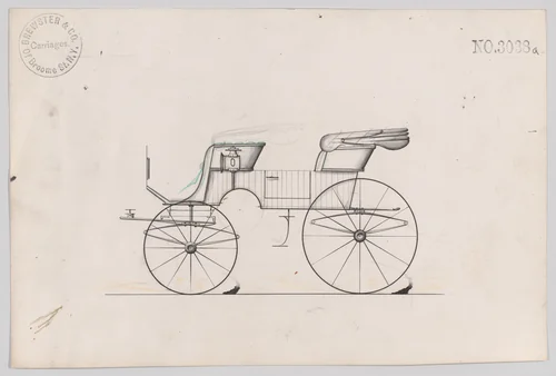 Design for 2 seat Phaeton, no. 3038a by Brewster & Co., drawing, 1874