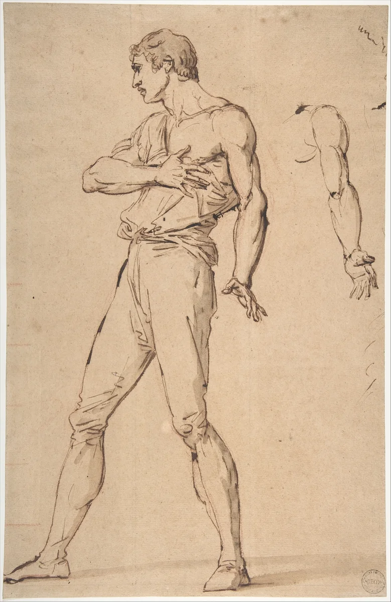 Standing Man with His Right Hand on His Chest by François-André Vincent, drawing, 1782-1792