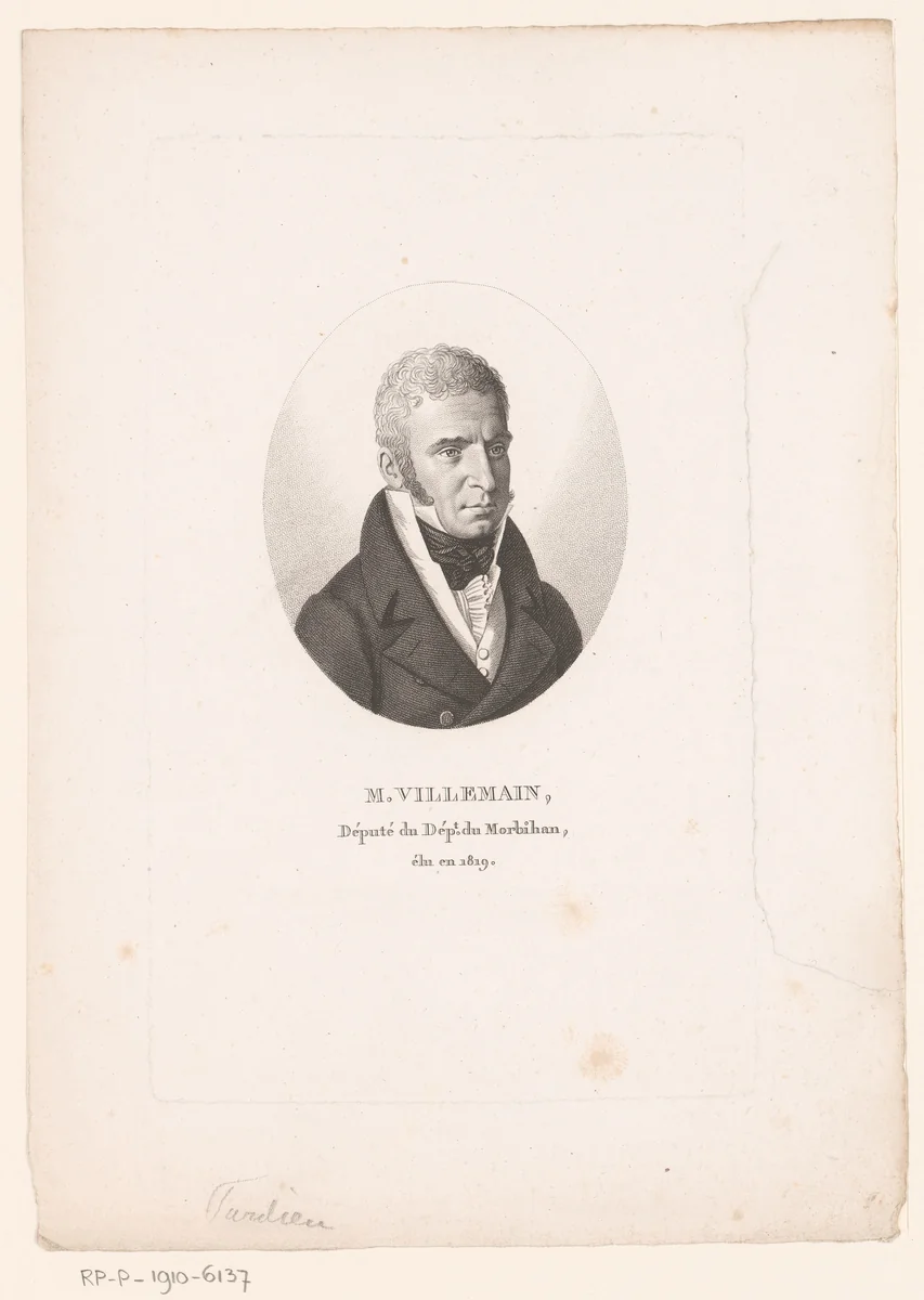Portret van Bertrand Villemain by Ambroise Tardieu, print, 1820-1821
