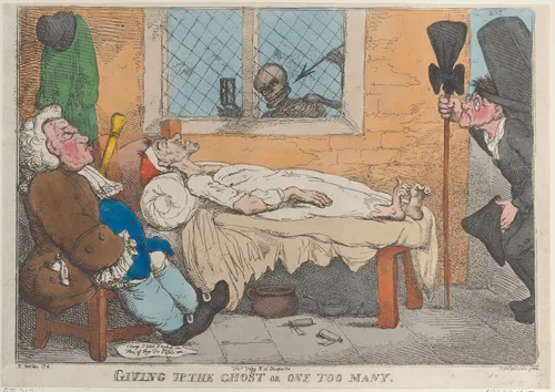 Giving Up the Ghost or One Too Many by Thomas Rowlandson, print, 1813