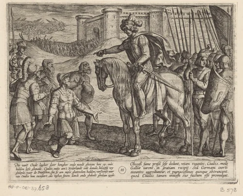 Mannen uit het fort geven zich over aan Julius Civilis by Antonio Tempesta, print, 1611-1612