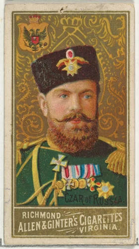 Czar of Russia, from World's Sovereigns series (N34) for Allen & Ginter Cigarettes by Allen & Ginter, print, 1889
