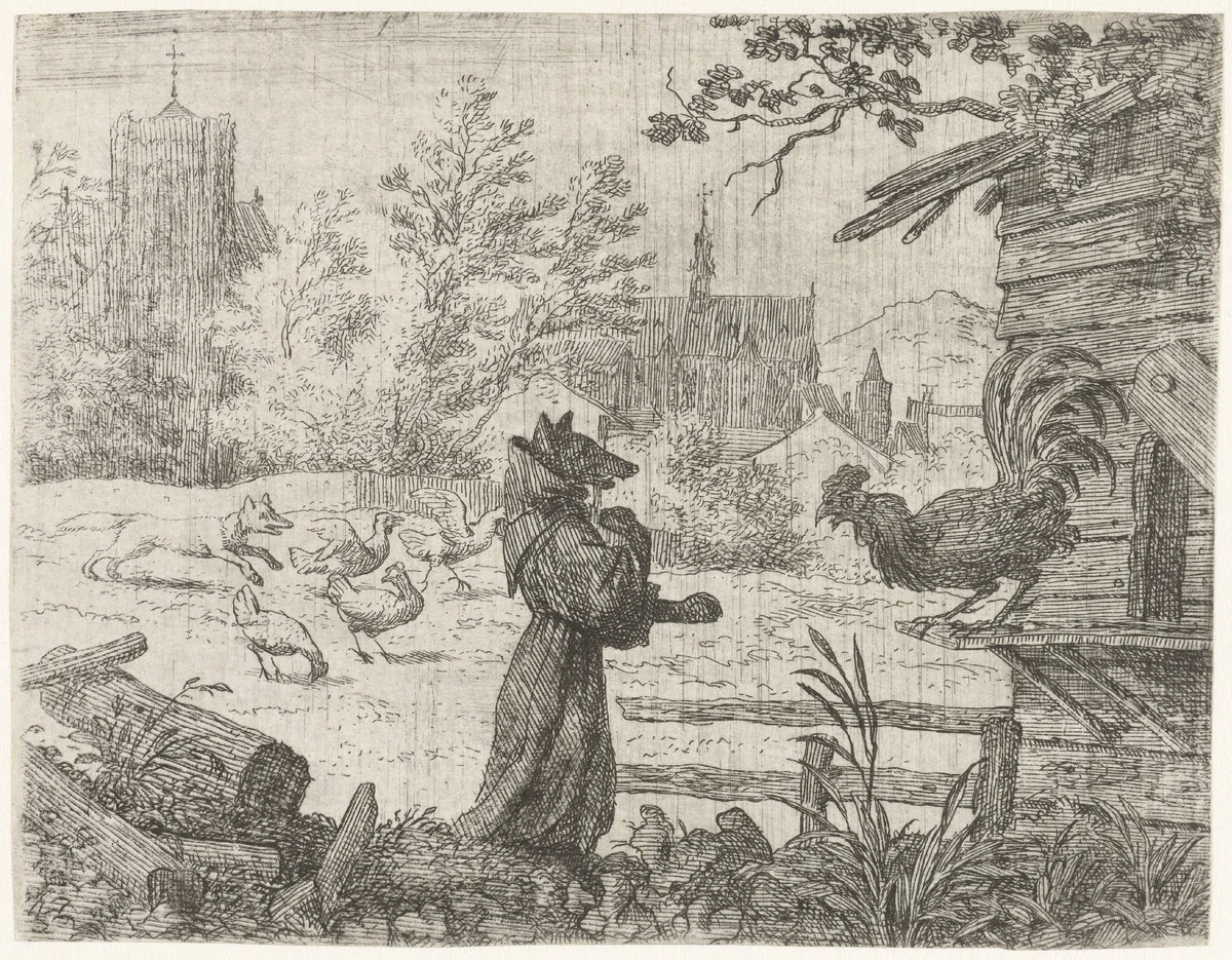 Reinaert de vos vermomt als monnik by Allaert van Everdingen, print, 1665-1675