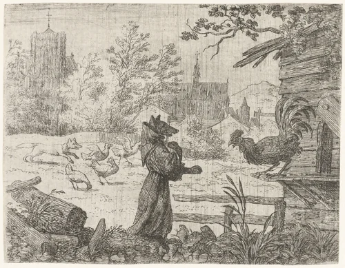 Reinaert de vos vermomt als monnik by Allaert van Everdingen, print, 1665-1675
