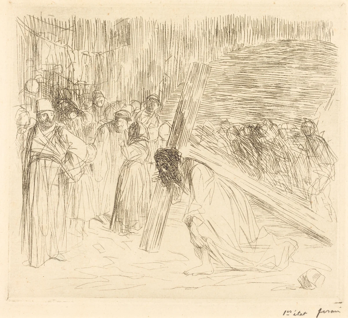 Le Christ portant sa croix (5e planche) (Christ Carrying the Cross) (fifth plate) by Jean-Louis Forain, print, 1910