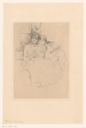 Self-Portrait with Julie Manet, known as ‘The Drawing Lesson’ by Berthe Morisot, print, 1888-1930