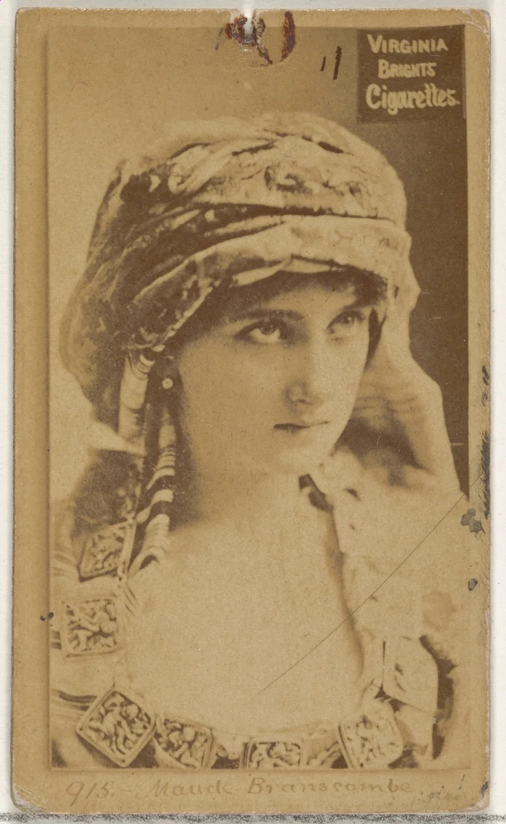Card 915, Maude Branscombe, from the Actors and Actresses series (N45, Type 2) for Virginia Brights Cigarettes by Allen & Ginter, photograph, 1885-1891