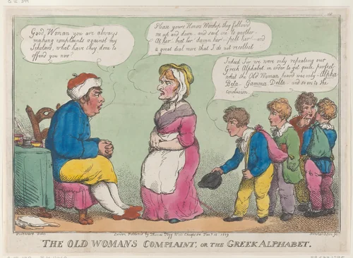 The Old Womans Complaint, or the Greek Alphabet by Thomas Rowlandson, print, 1809