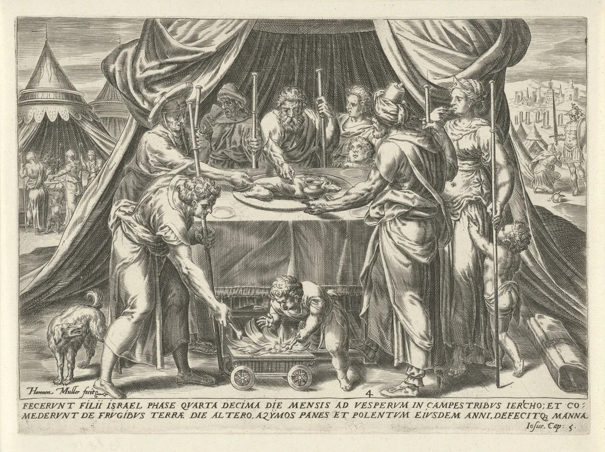Viering van Pesach in het beloofde land by Unknown, print, 1567-1570