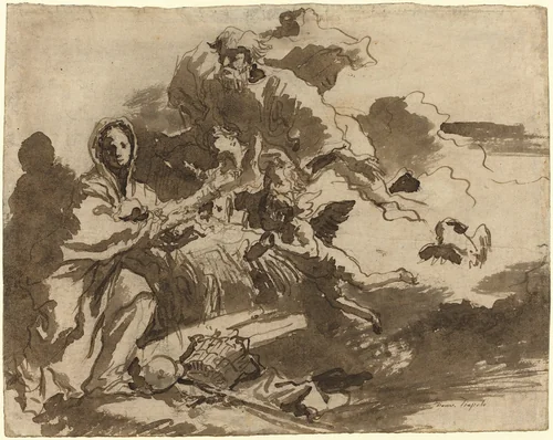 God the Father and Angels Adoring the Madonna and Child [recto] by Giovanni Domenico Tiepolo, drawing, 1748-1758