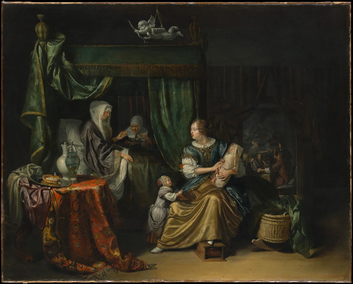 The Newborn Baby by Matthijs Naiveu, painting, 1675