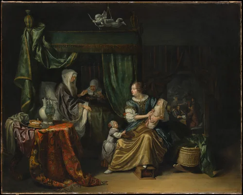 The Newborn Baby by Matthijs Naiveu, painting, 1675