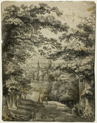 View of City from Road on Hill by Jan Looten, drawing, 1638-1681