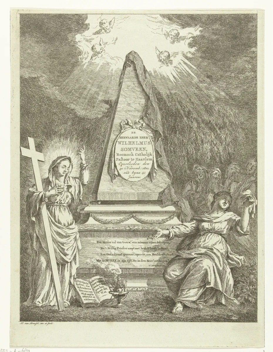 Monument voor Wilhelmus Somveen by Hermanus van Brussel, print, 1802-1804