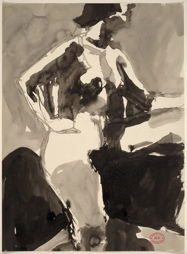 Untitled [side view of nude with her hand on her hip] by Richard Diebenkorn, drawing, 1955-1967