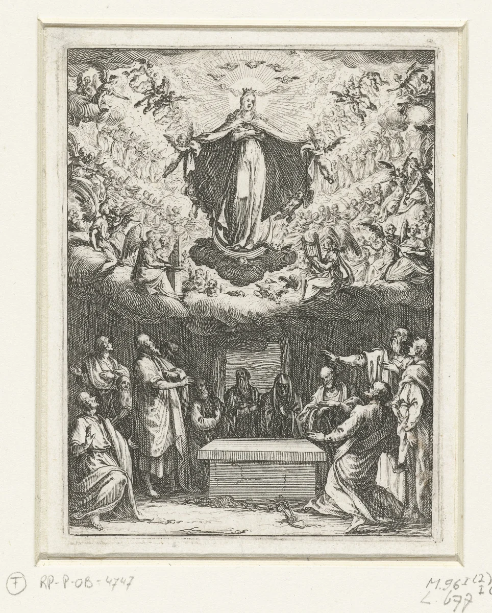 Hemelvaart van Maria by Jacques Callot, print, 1621-1635