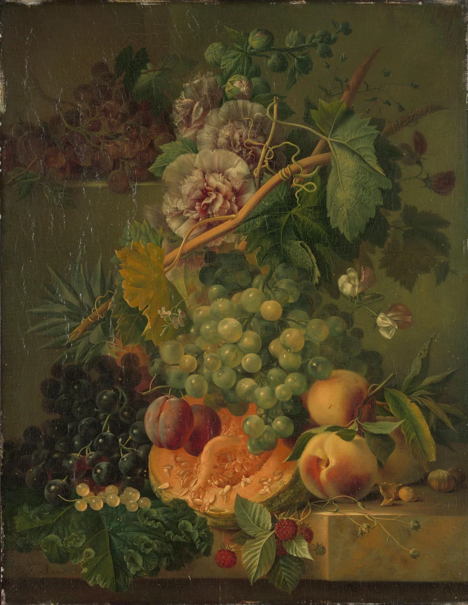 Still Life with Flowers and Fruits by Albertus Jonas Brandt, painting, 1816-1817