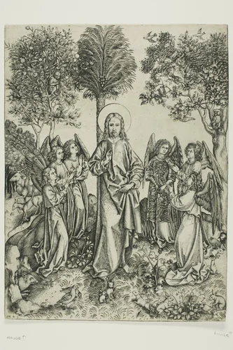 Christ in the Desert with Six Angels by Martin Schongauer, print, 1485-1495