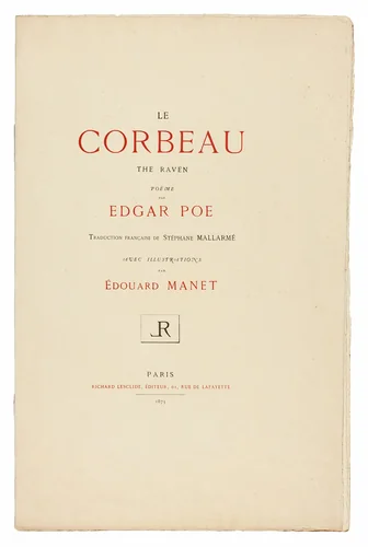Title Page and Text, from The Raven (Le Corbeau) by Edgar Allan Poe, book, 1875