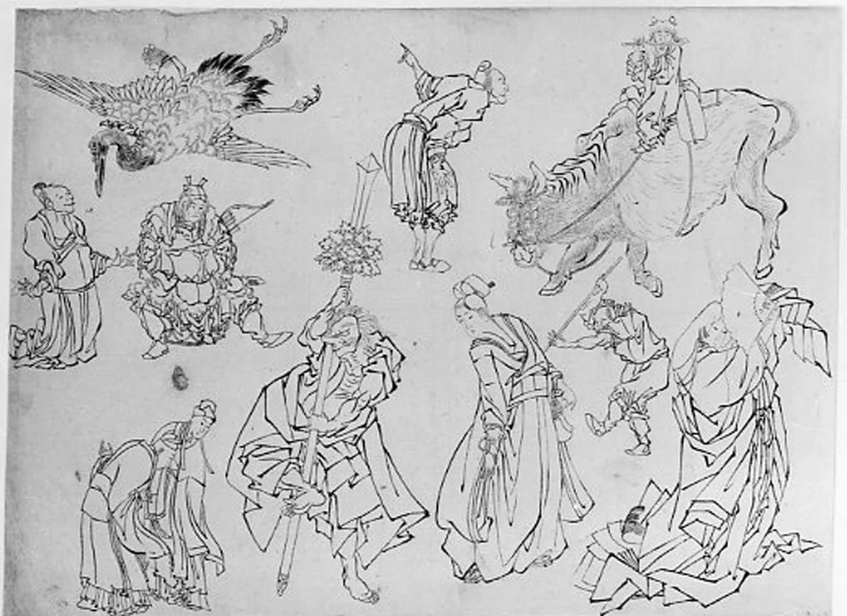 Studies of Figures by Hokusai School, painting, 1800-1868