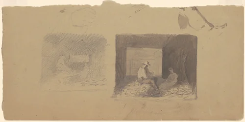 Studies of Farmers Shucking Corn by Enoch Wood Perry, Jr., drawing, 1870-1880