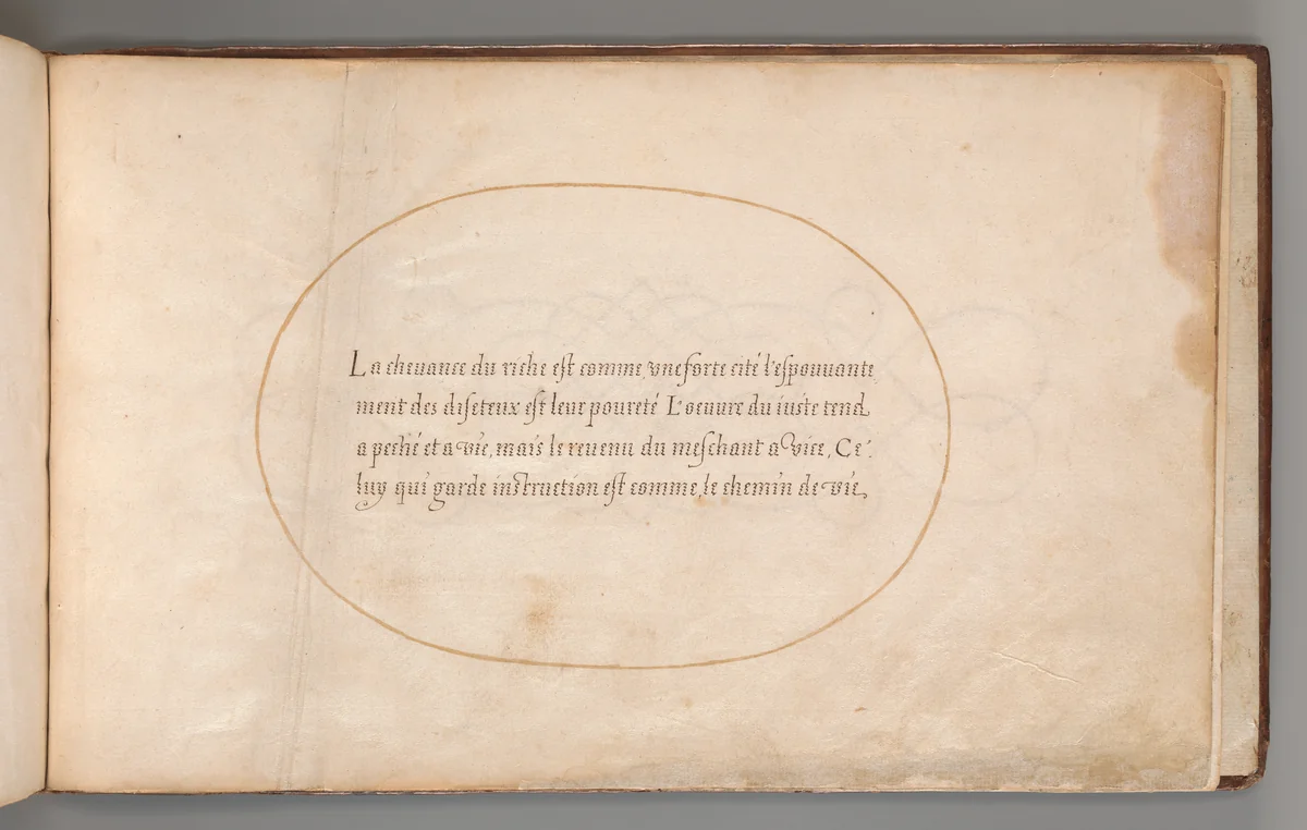 Calligraphic Exercise in French by anonymous, book, 1600-1625