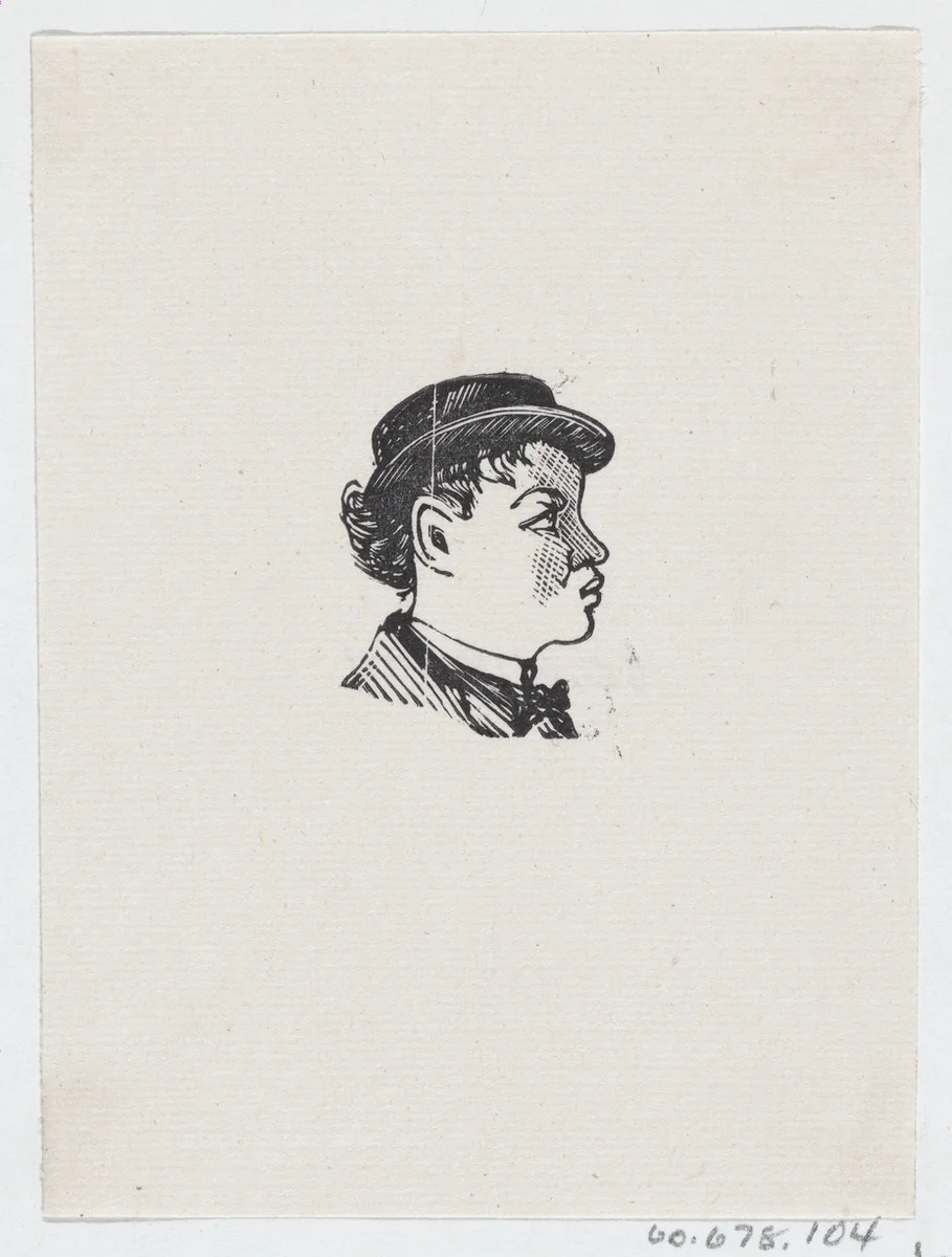 A profile of a boy with a hat looking to the right by José Guadalupe Posada, print, 1875-1885