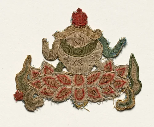 Fragment of Lotus Flower surrounded by Leaves by Unknown, textile, 1300-1399