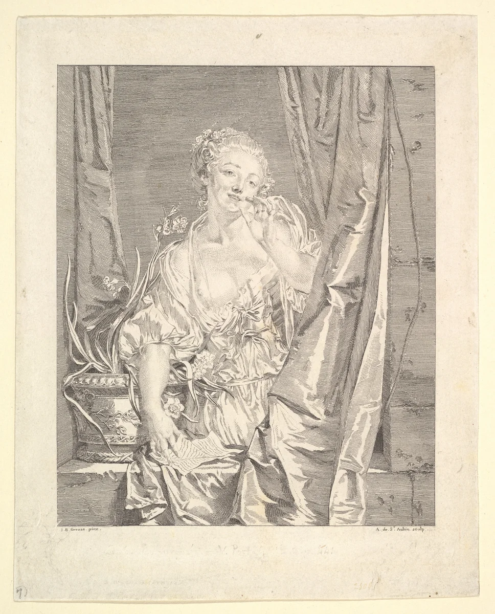 Le Baiser Envoyé (Blowing a Kiss) by Augustin de Saint-Aubin, print, 1750-1807