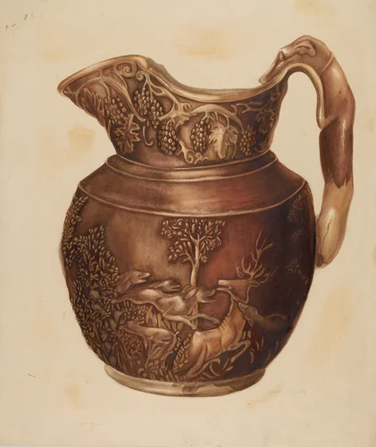 Pitcher w/ Hound Handle by Edith Miller, index of american design, 1938