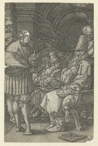 Jozef vertelt zijn dromen aan Jakob by Unknown, print, 1532