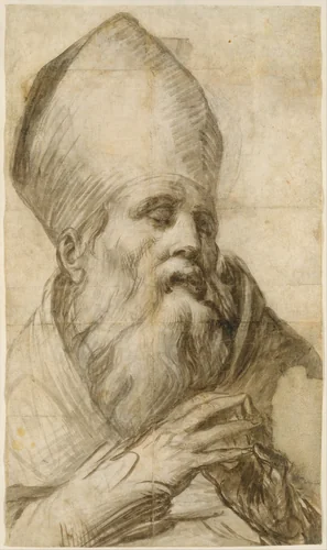 Bishop Saint in Bust-Length (Cartoon for an Altarpiece) by Parmigianino, drawing, 1529-1530