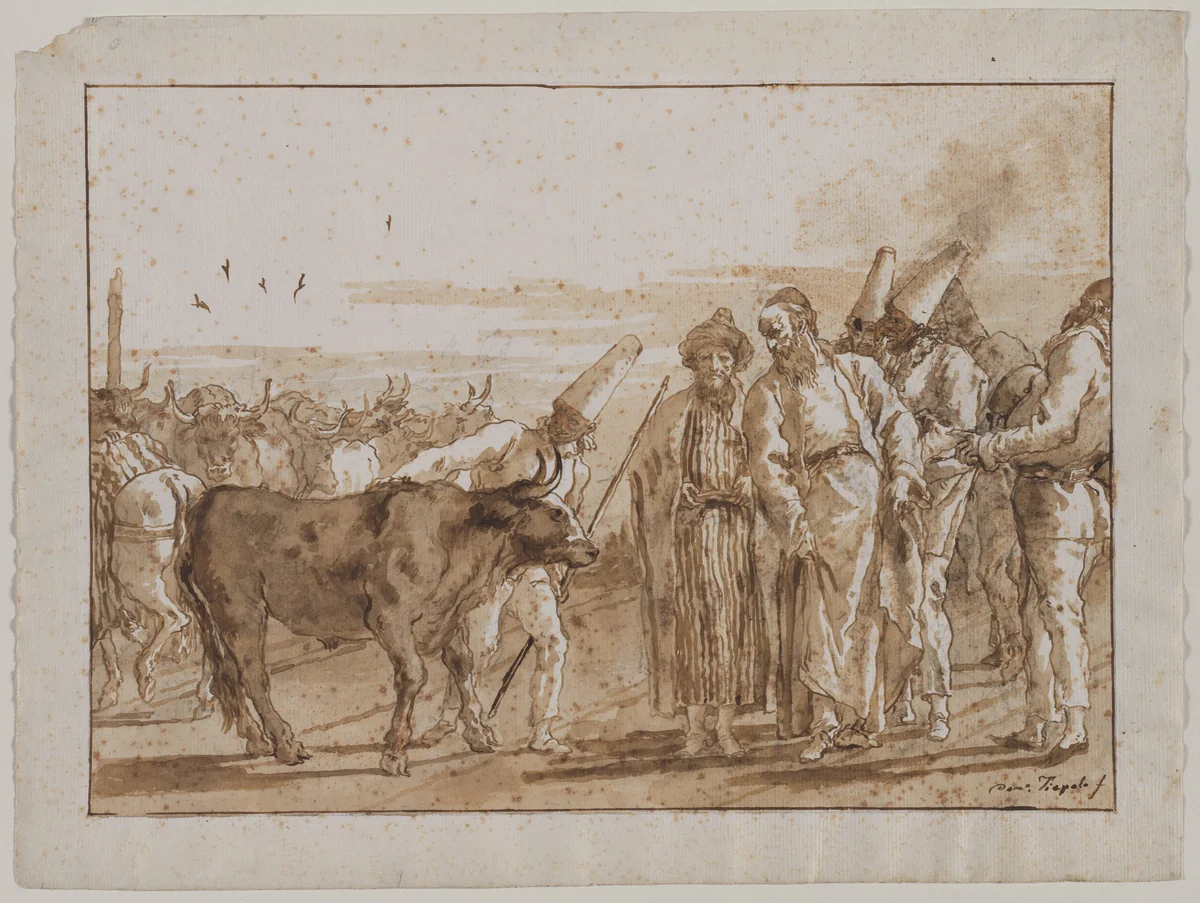 The Cattle Vendor by Giovanni Domenico Tiepolo, drawing, 1790-1799