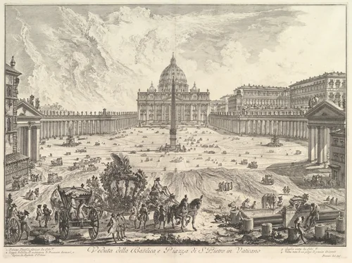 View of St. Peter's Basilica and Piazza in the Vatican, from "Vedute di Roma" (Roman Views) by Giovanni Battista Piranesi, print, 1743-1753