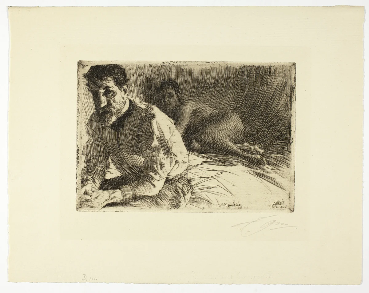 Augustus Saint Gaudens II (Saint Gaudens and His Model) by Anders Zorn, print, 1897