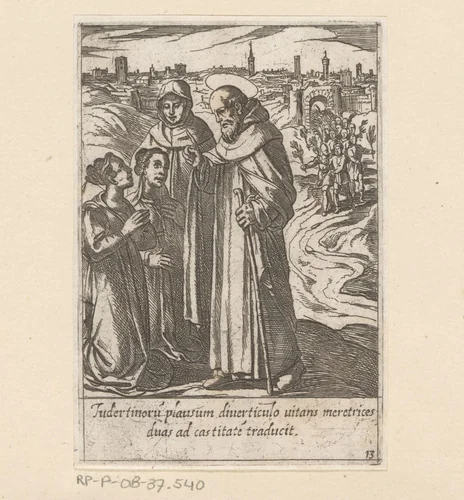 De heilige Philippus bekeert twee prostituees tot kuisheid by Antonio Tempesta, print, 1591