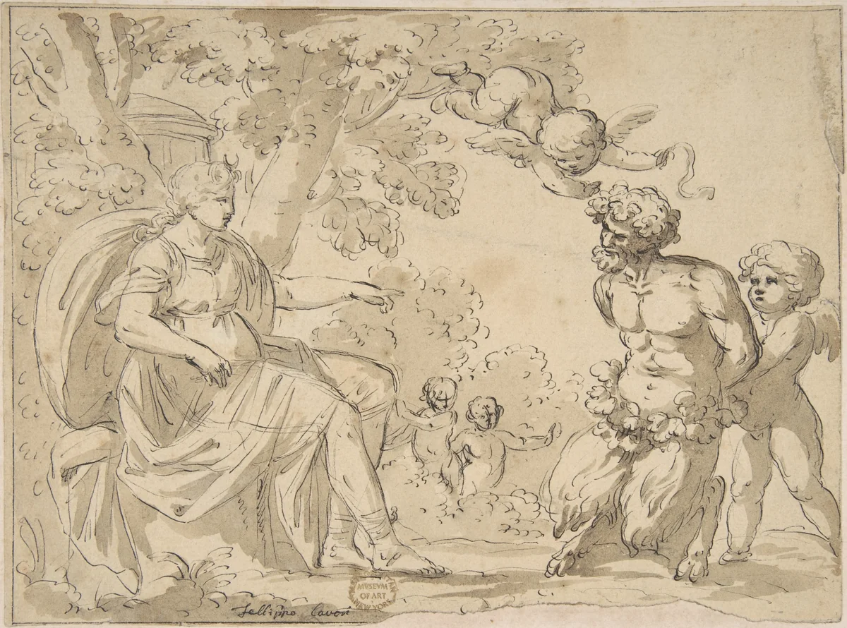 Diana and Satyr by Filippo Cavori, drawing, 1800