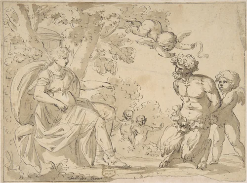 Diana and Satyr by Filippo Cavori, drawing, 1800