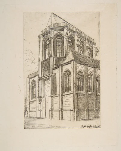 Chevet de St. Martin-sur-Renelle (The apse of the Church of St. Martin-sur-Renelle, Paris) by Charles Meryon, print, 1860