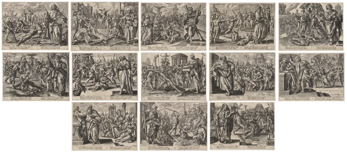 Christ, St. Paul, and the Twelve Apostles by Hendrick Goltzius, print, 1573-1583