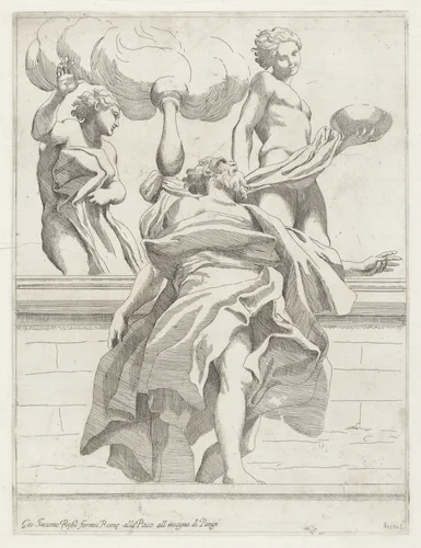 Profeet met twee engelen by Unknown, print, 1591-1647