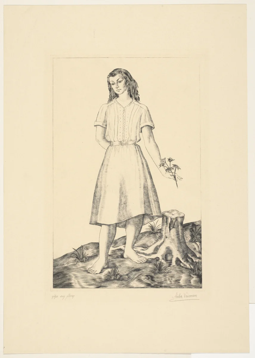 Girl with Flowers (Niña con flores) by Aida Vaisman, print, 1940