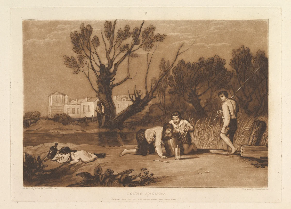 Young Anglers, part VII from "Liber Studiorum" by Joseph Turner, print, 1811