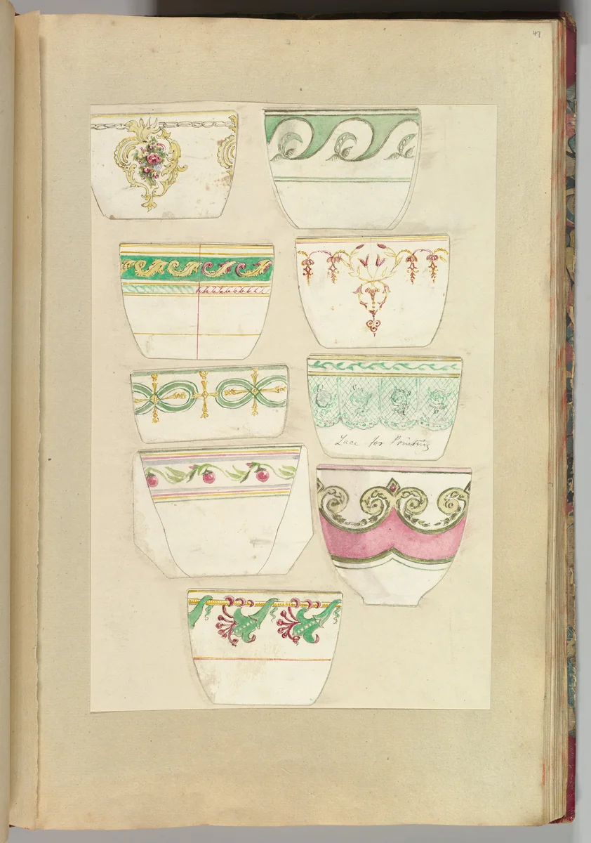 Nine Designs for Decorated Cups by Alfred Forrester, drawing, 1845-1855