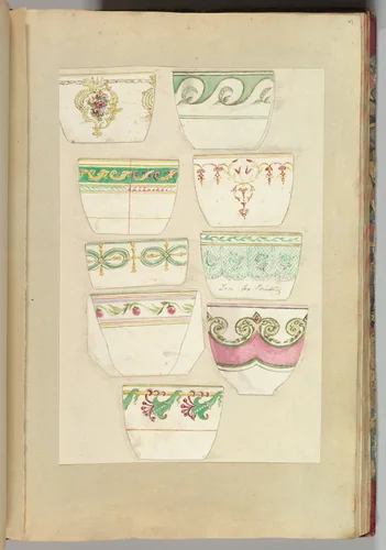 Nine Designs for Decorated Cups by Alfred Forrester, drawing, 1845-1855